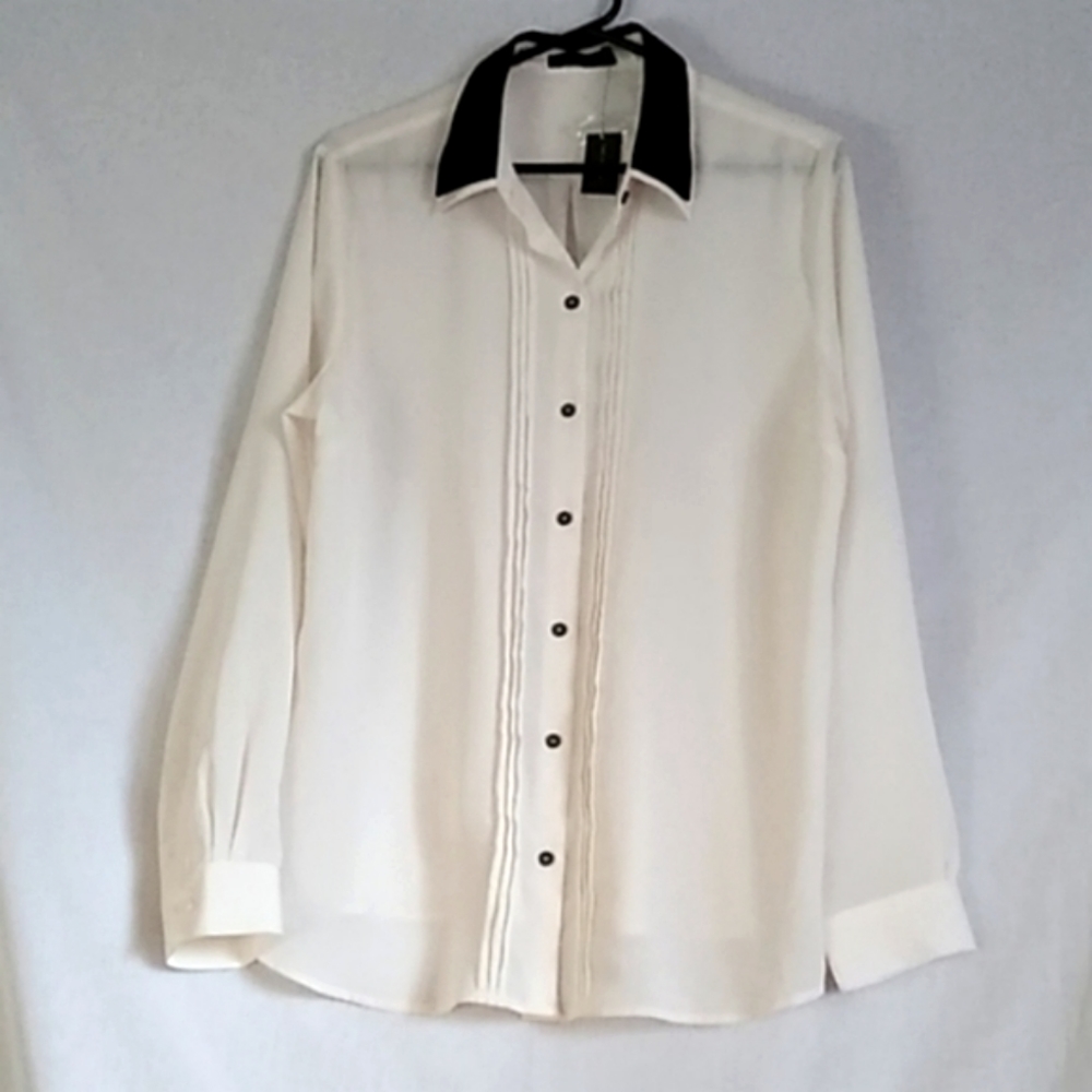 The Limited Women's Sheer Long Sleeve Blouse Chiffon Cream Button Down XL
